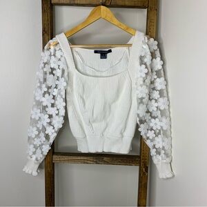 French Connection Juliet Mozart Lace Sleeve Sweater XS